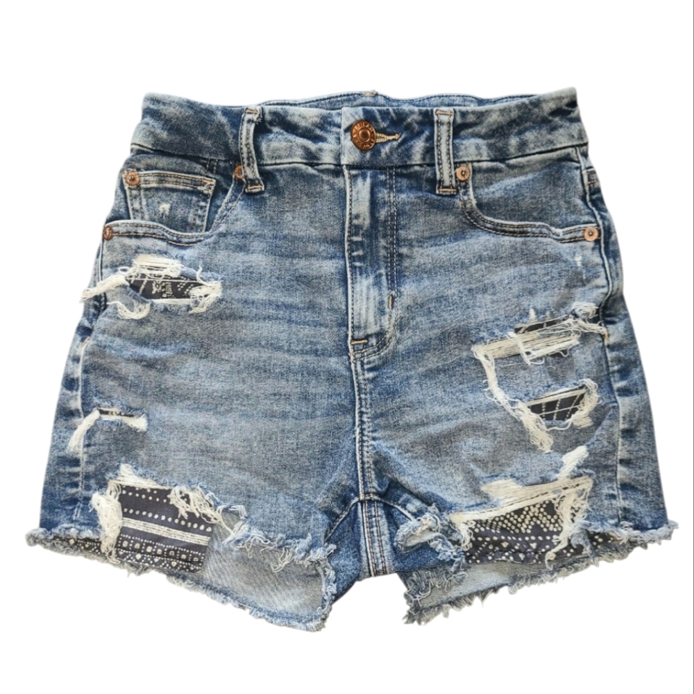 Women's AE Next Level Stretch Curvy Hi Rise Shortie Size 0 Distressed Shorts! - Picture 3 of 14